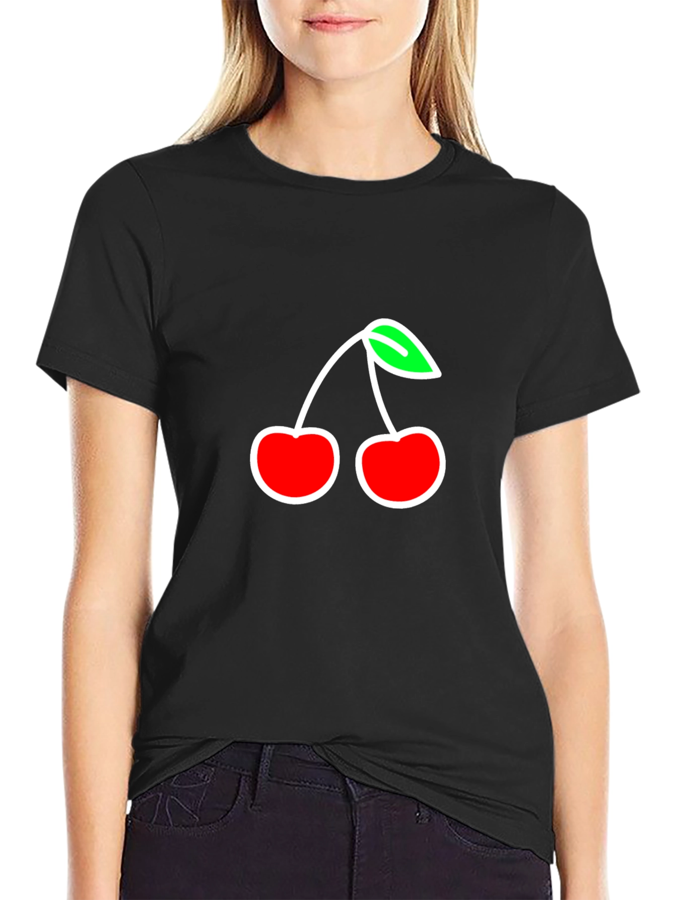 Camiseta Negra con Diseño de Cerezas