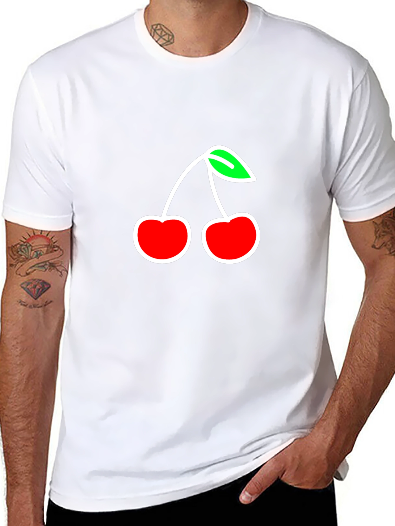 Camiseta Negra con Diseño de Cerezas
