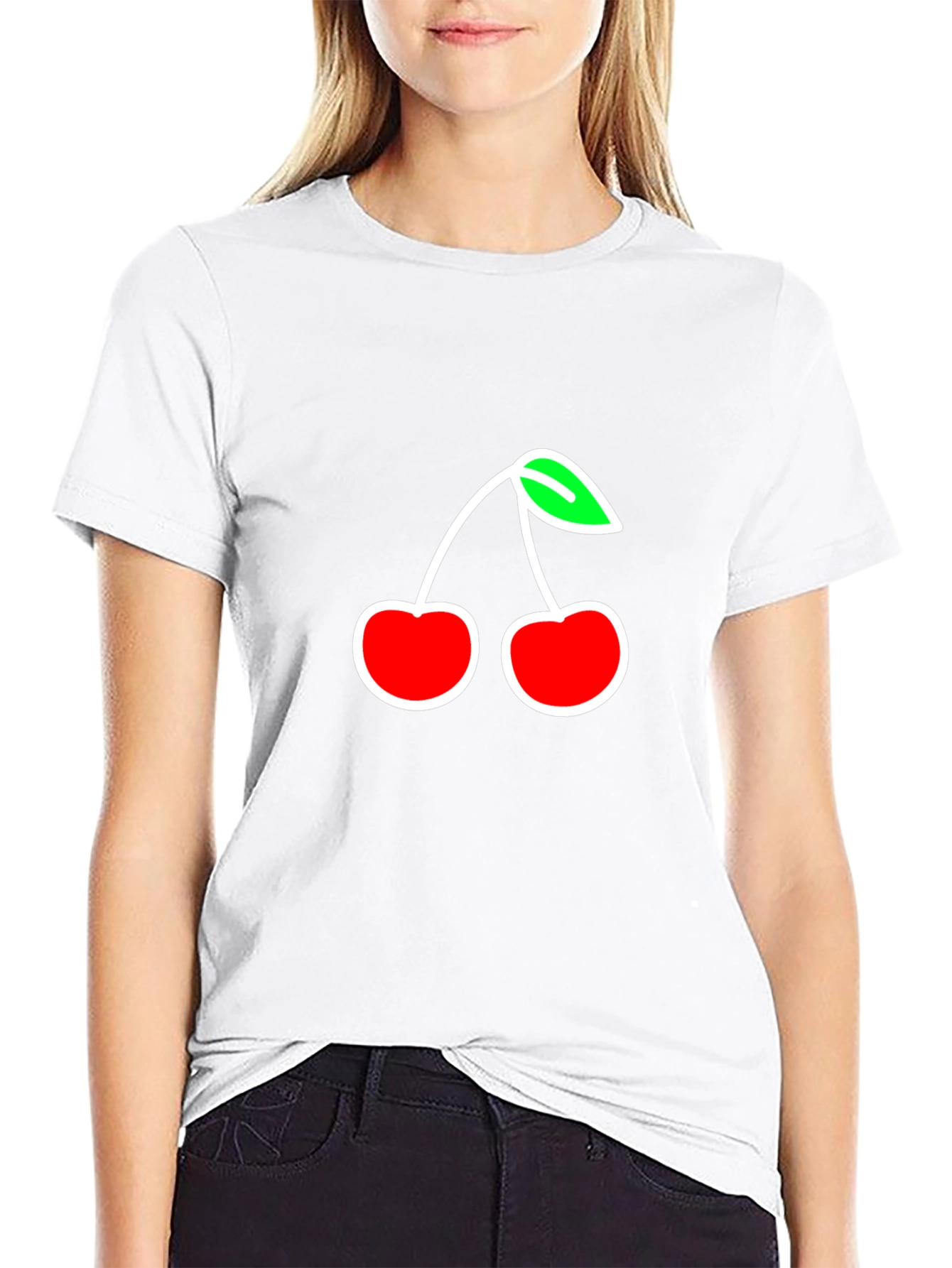 Camiseta Negra con Diseño de Cerezas