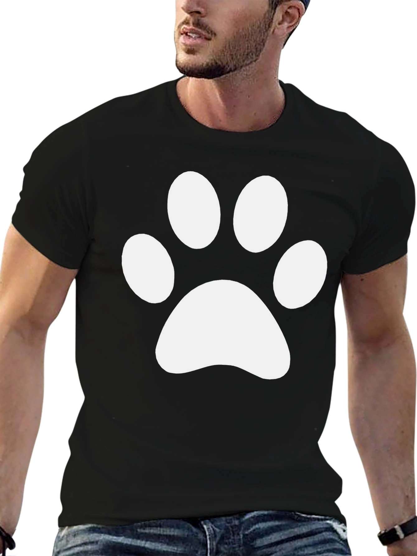 Camiseta Negra con Huella de Pata Blanca