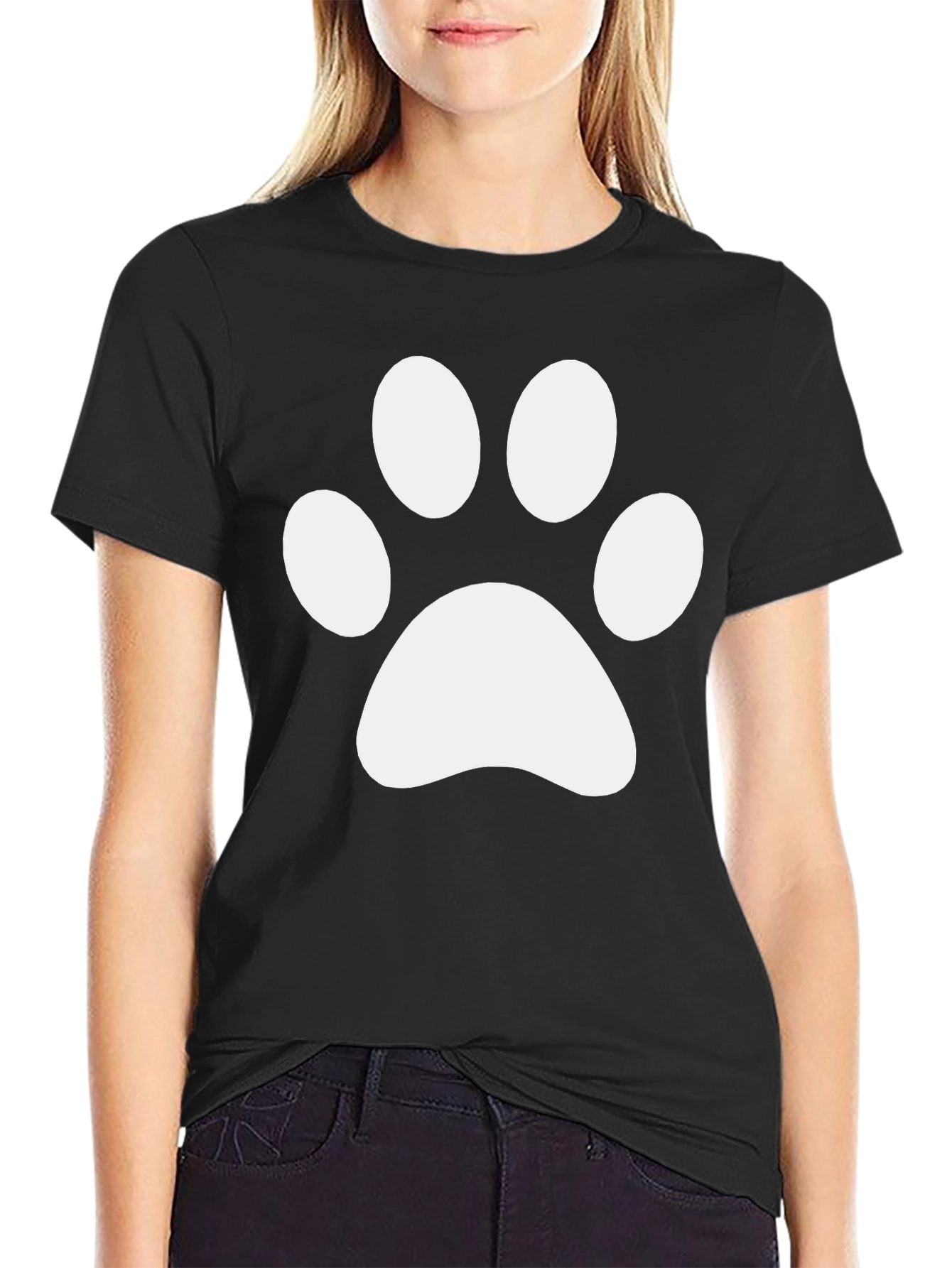 Camiseta Negra con Huella de Pata Blanca