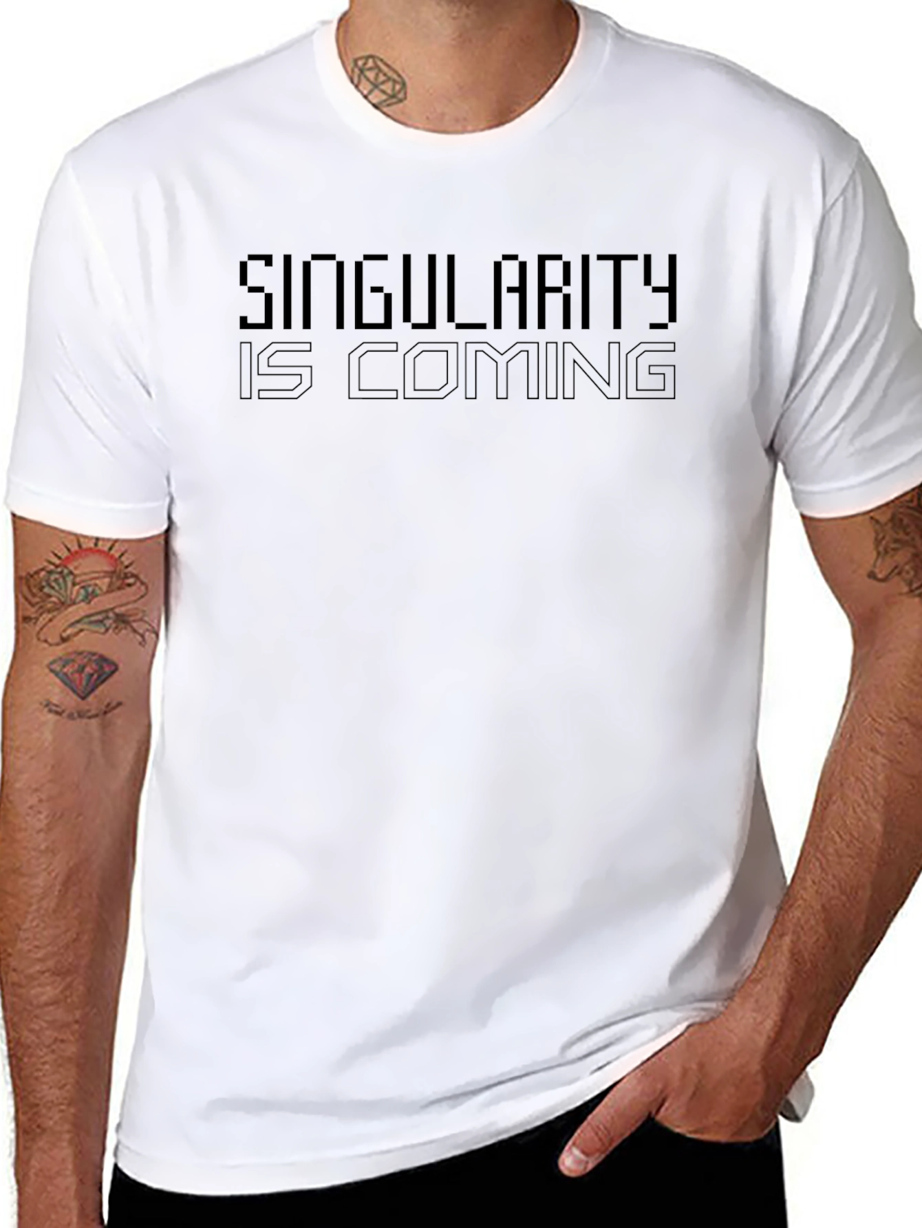 Camiseta Negra Singularity is Coming - Estilo Futurista