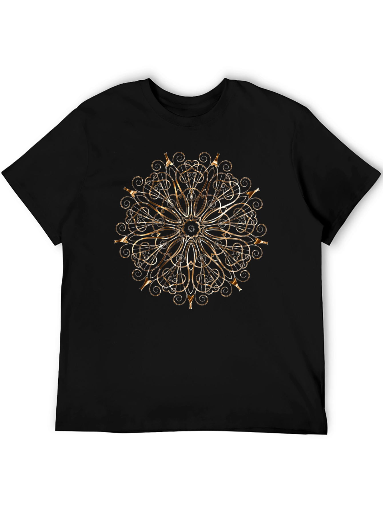 Camiseta Negra con Diseño Mandala Dorado