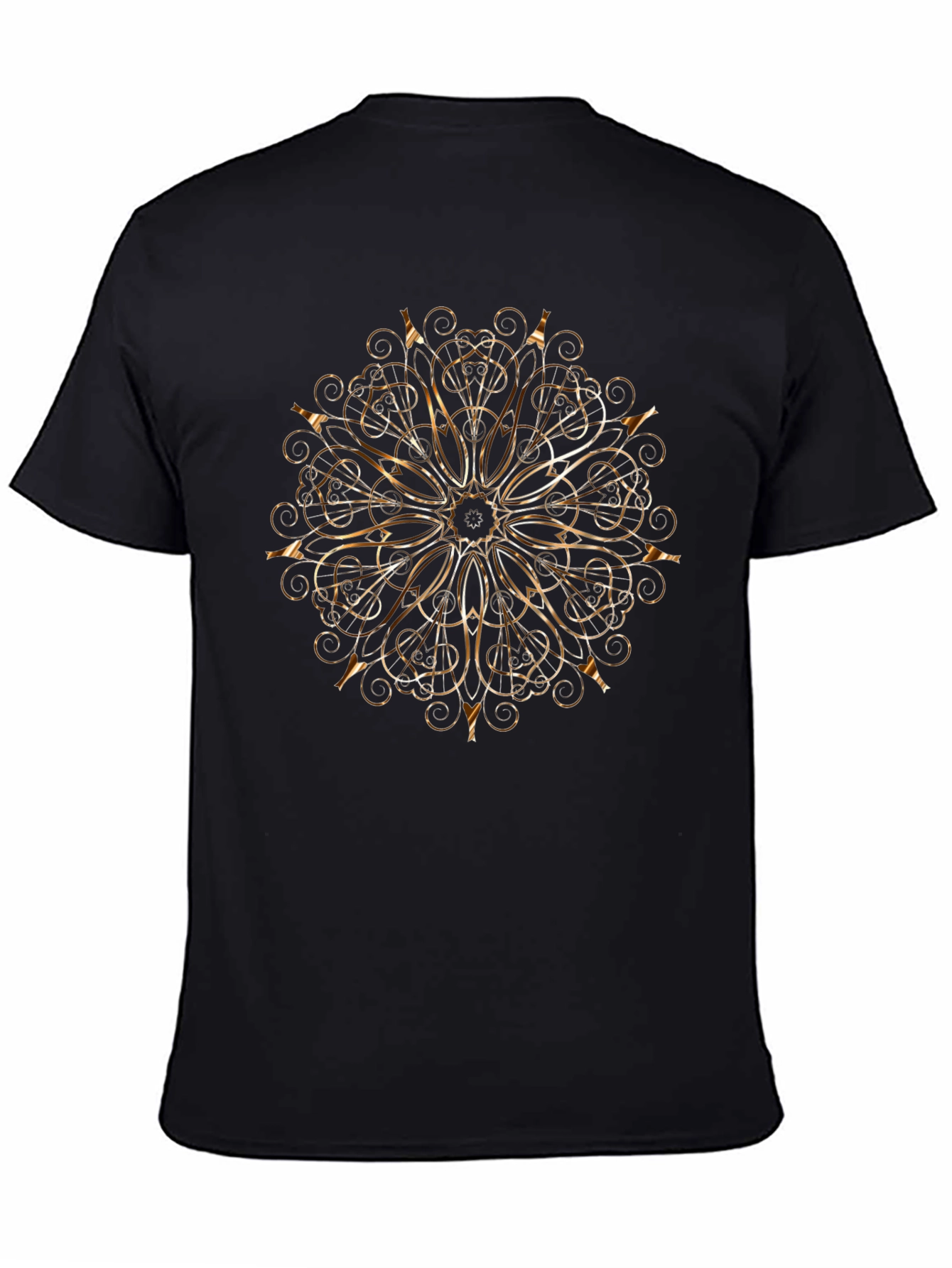 Camiseta Negra con Diseño Mandala Dorado