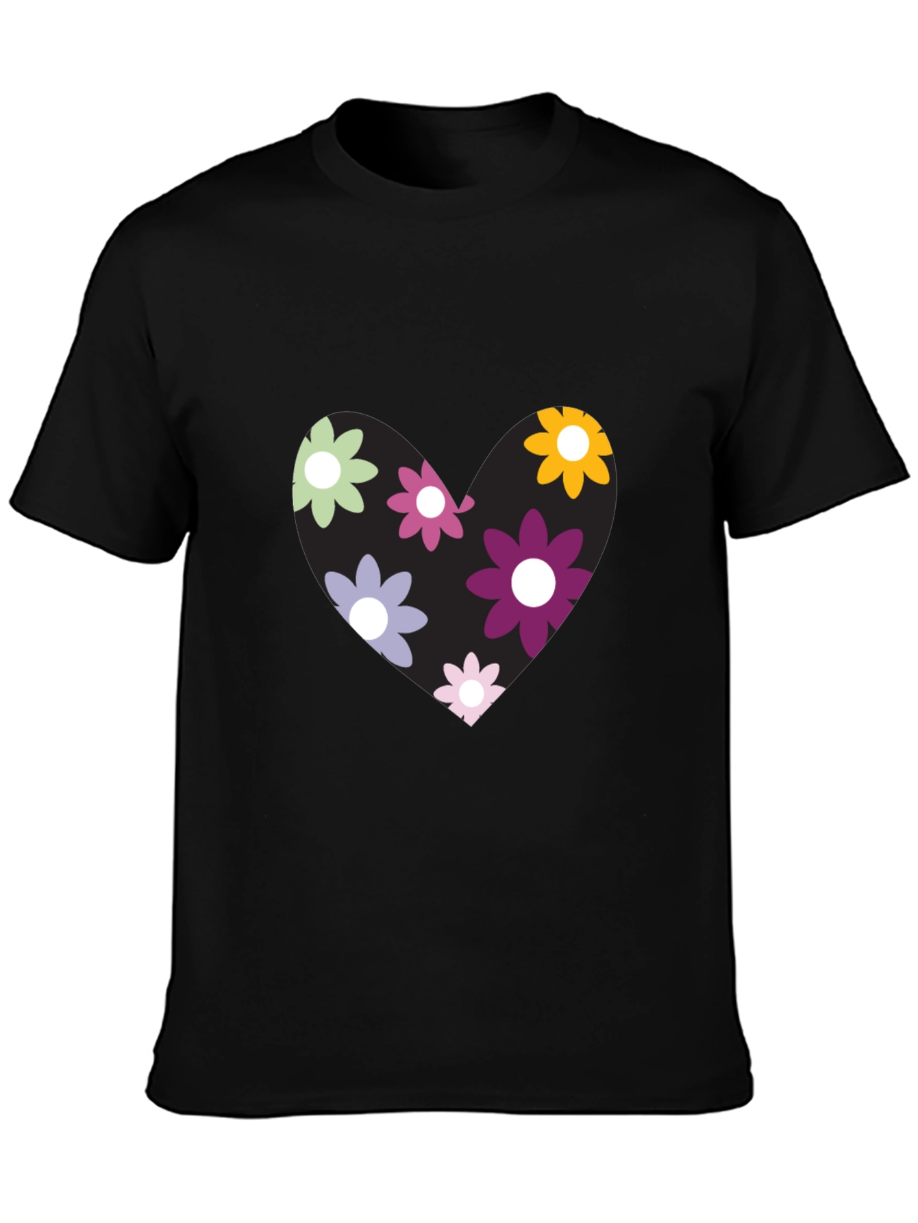 Camiseta Negra con Corazón Floral