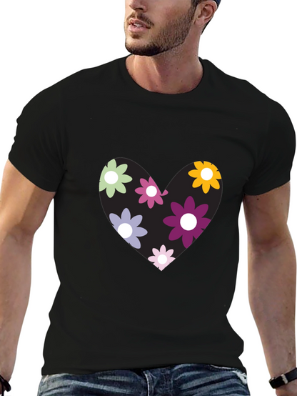 Camiseta Negra con Corazón Floral