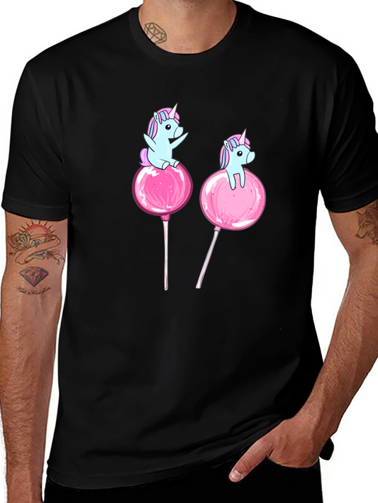 Camiseta Negra con Unicornios en Piruletas Rosadas
