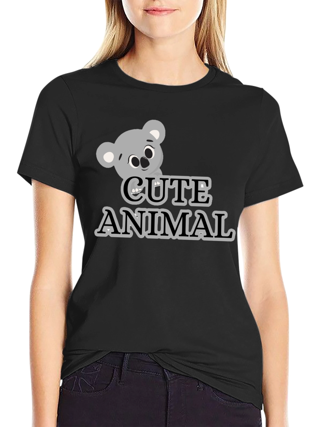 Camiseta Negra con Diseño de Koala Cute Animal