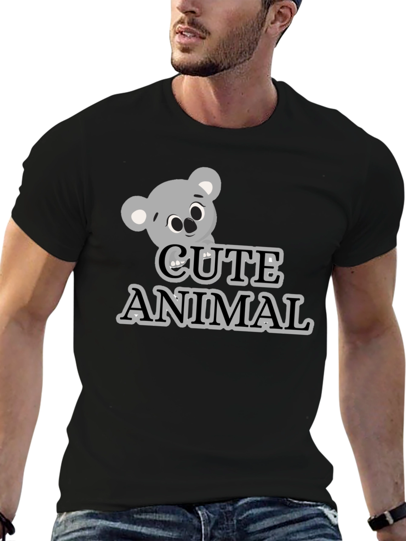 Camiseta Negra con Diseño de Koala Cute Animal