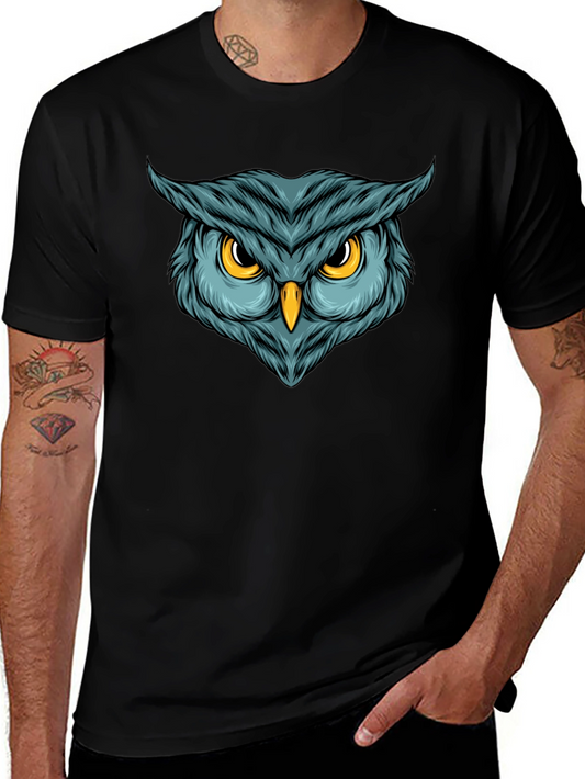 Camiseta Negra con Estampado de Búho Intenso