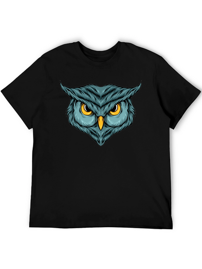 Camiseta Negra con Estampado de Búho Intenso