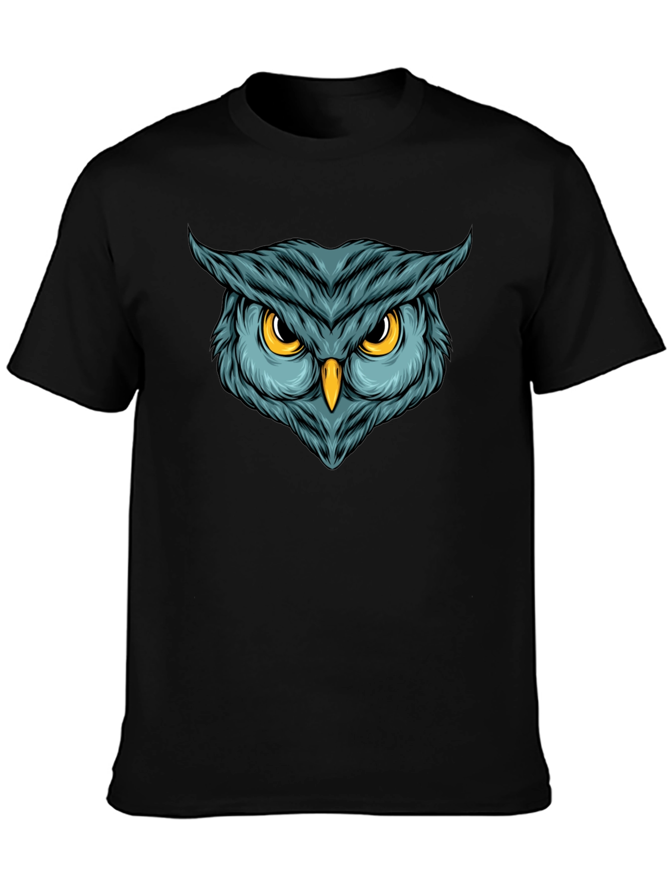 Camiseta Negra con Estampado de Búho Intenso