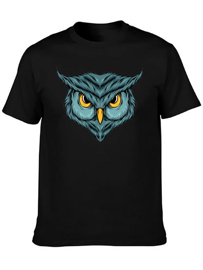 Camiseta Negra con Estampado de Búho Intenso