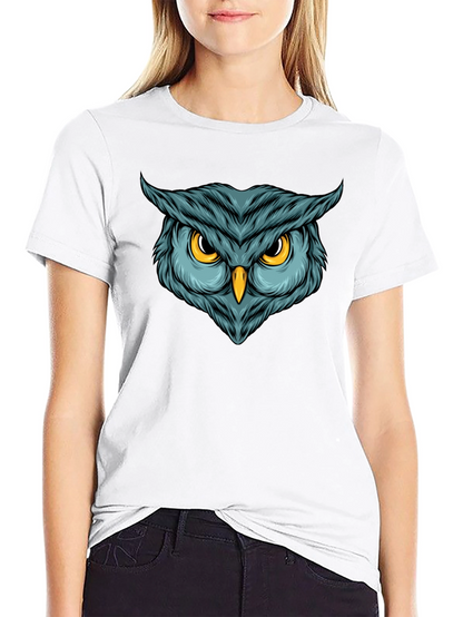 Camiseta Negra con Estampado de Búho Intenso