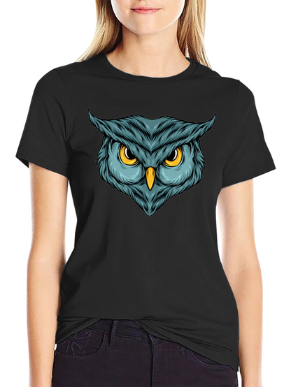 Camiseta Negra con Estampado de Búho Intenso
