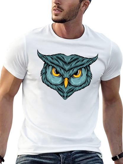Camiseta Negra con Estampado de Búho Intenso