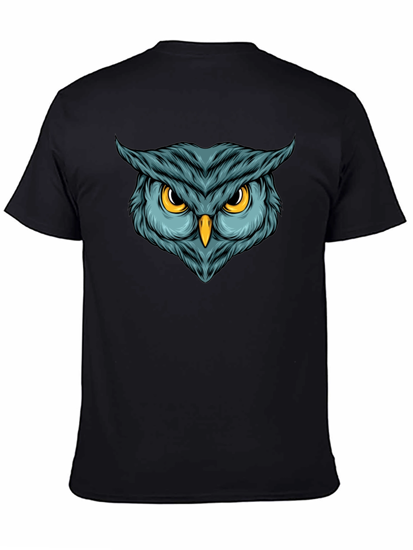 Camiseta Negra con Estampado de Búho Intenso