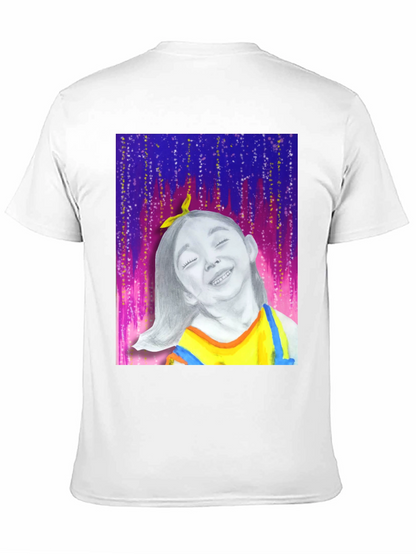 Camiseta Negra con Diseño Artístico de Niña Feliz