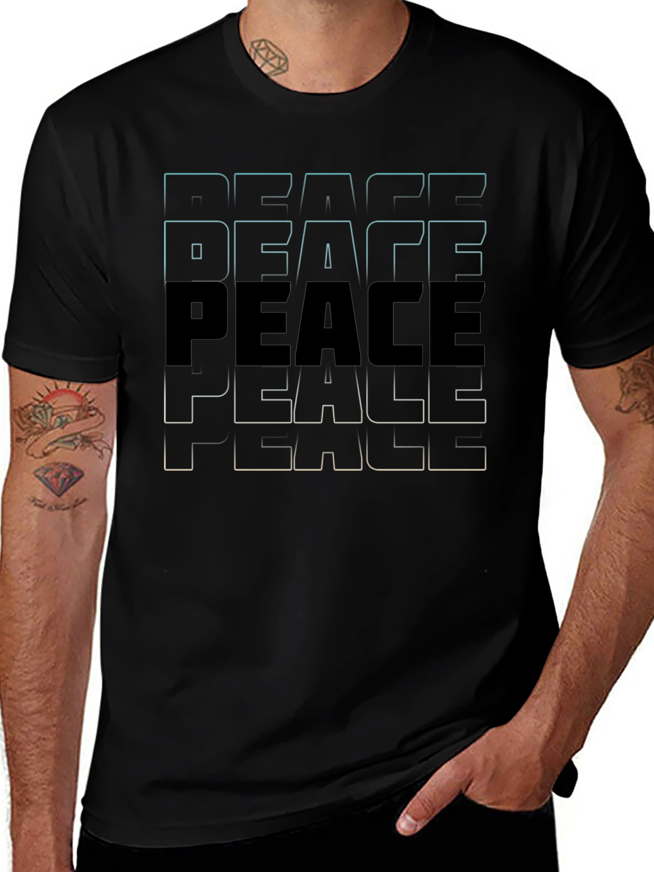 Camiseta Negra Peace Estampada para Hombre