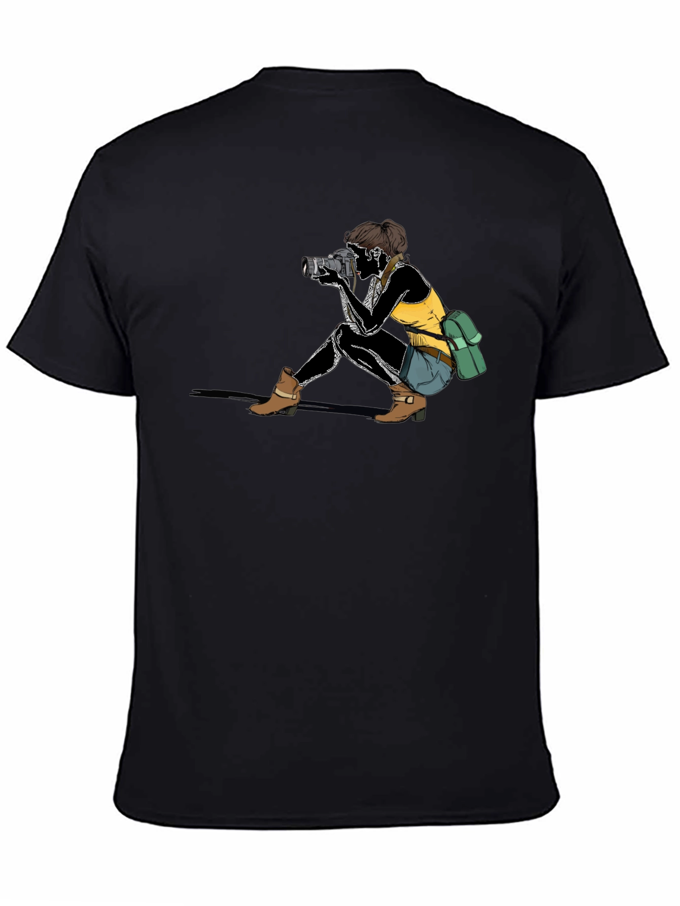 Camiseta Negra con Diseño de Fotógrafa