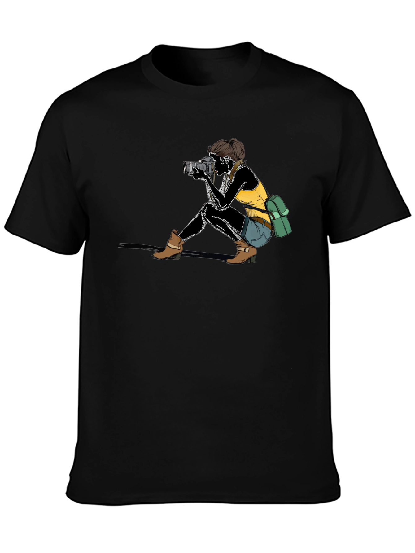 Camiseta Negra con Diseño de Fotógrafa