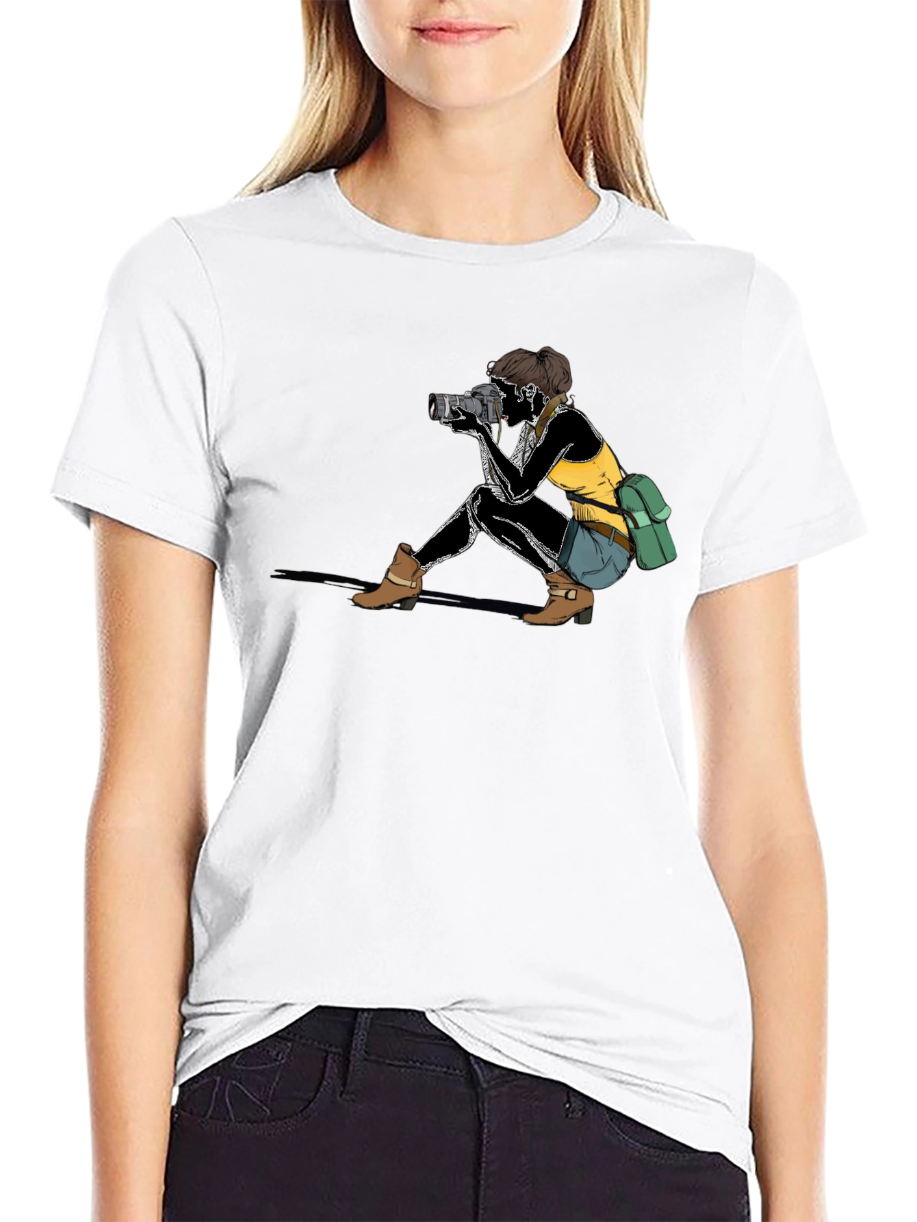 Camiseta Negra con Diseño de Fotógrafa