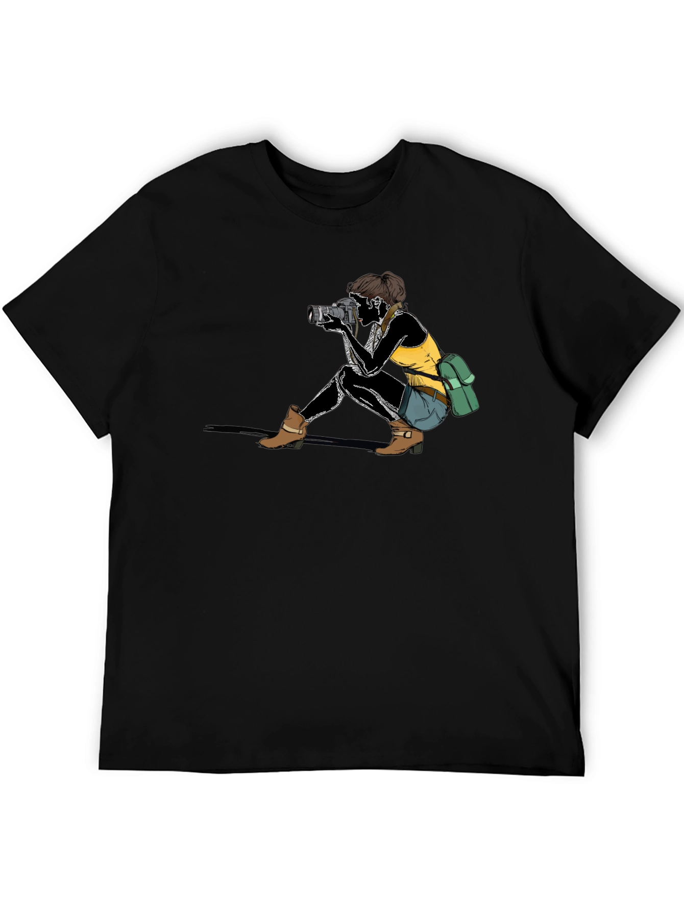 Camiseta Negra con Diseño de Fotógrafa