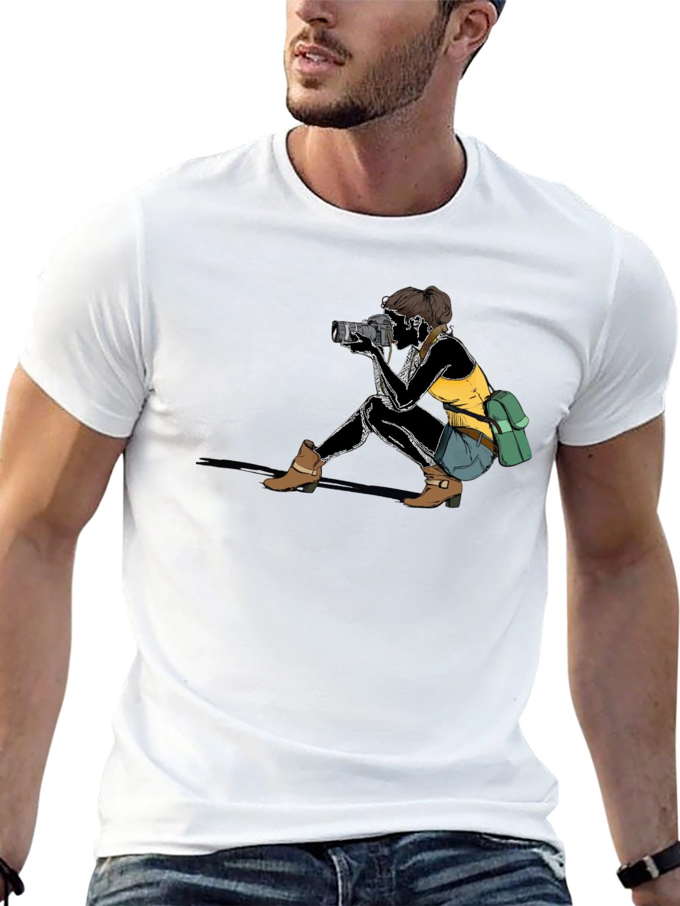 Camiseta Negra con Diseño de Fotógrafa