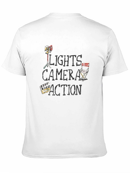Camiseta Negra Luces Cámara Acción para Amantes del Cine