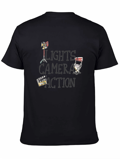 Camiseta Negra Luces Cámara Acción para Amantes del Cine