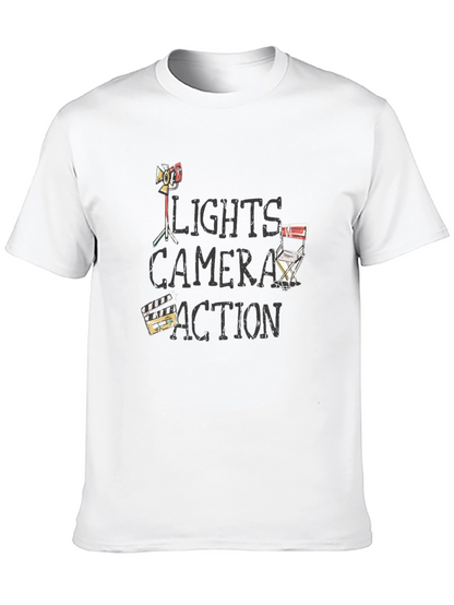 Camiseta Negra Luces Cámara Acción para Amantes del Cine