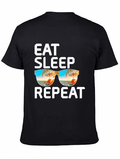 Camiseta Negra: Come Duerme Repite - ¡Vacaciones!