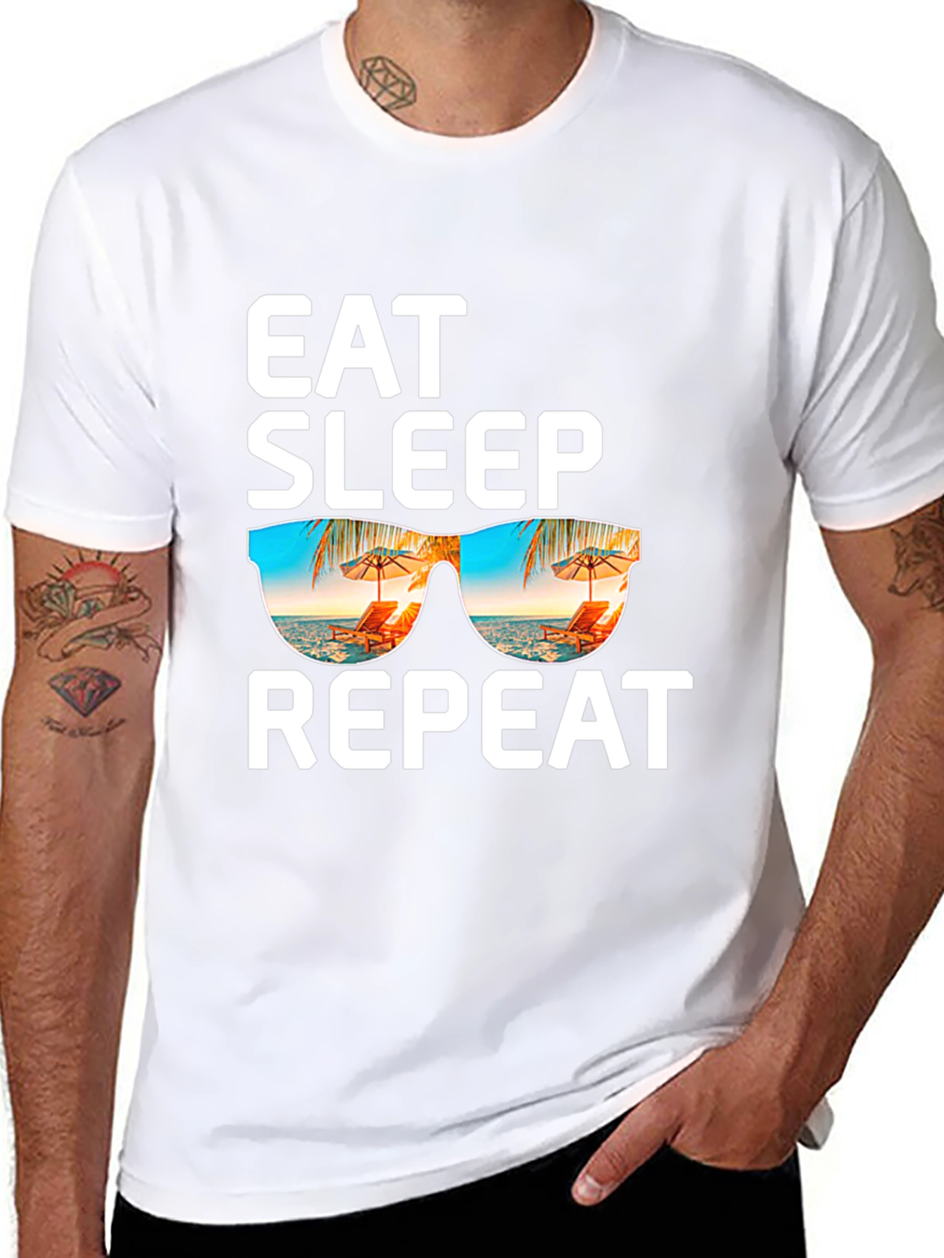 Camiseta Negra: Come Duerme Repite - ¡Vacaciones!