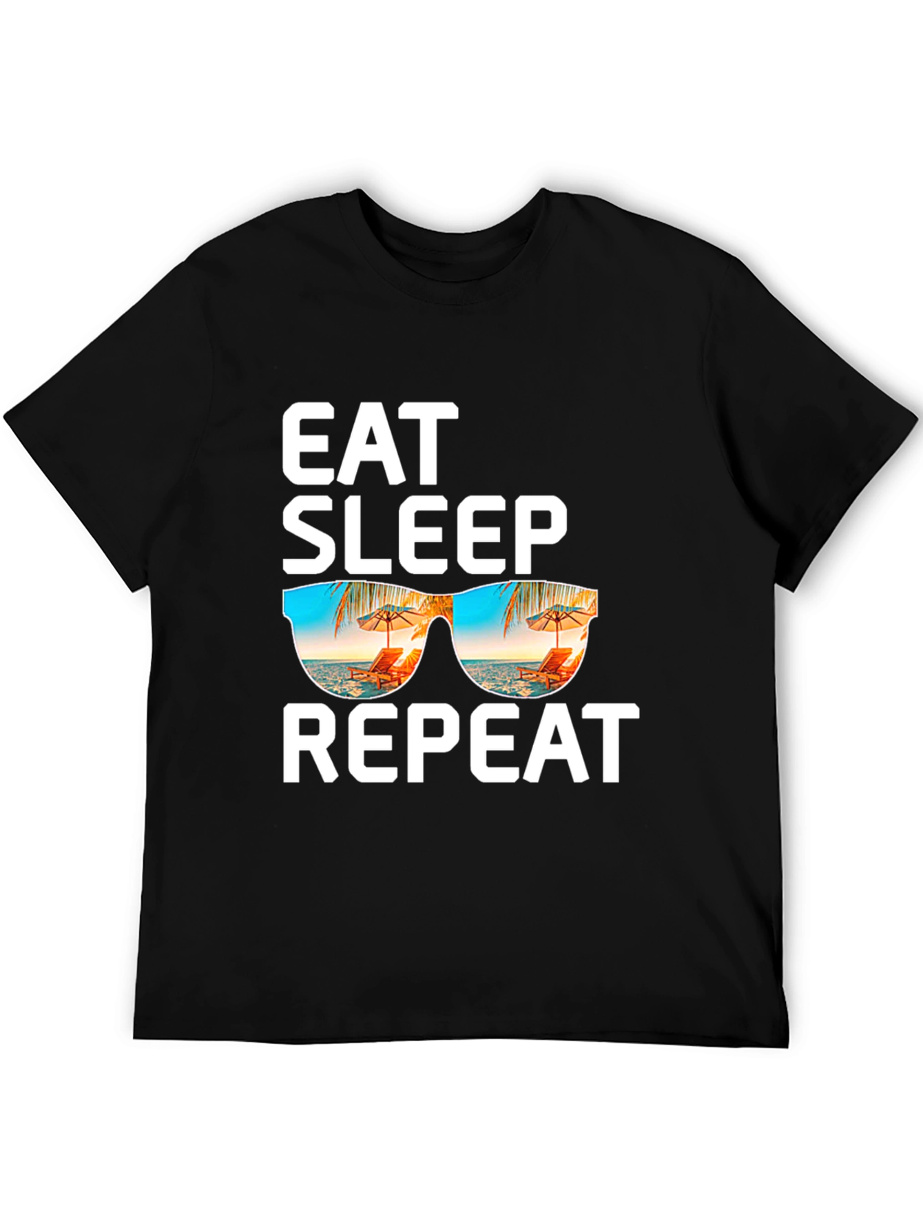 Camiseta Negra: Come Duerme Repite - ¡Vacaciones!
