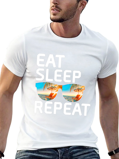 Camiseta Negra: Come Duerme Repite - ¡Vacaciones!
