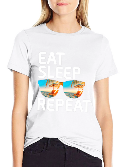 Camiseta Negra: Come Duerme Repite - ¡Vacaciones!