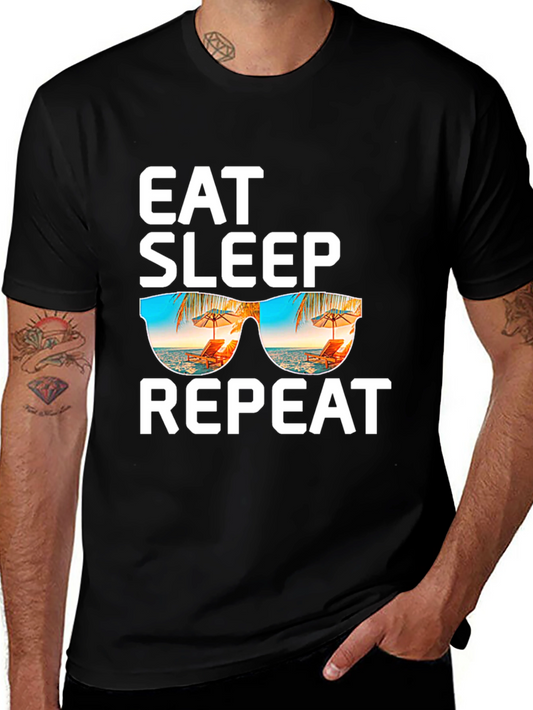 Camiseta Negra: Come Duerme Repite - ¡Vacaciones!