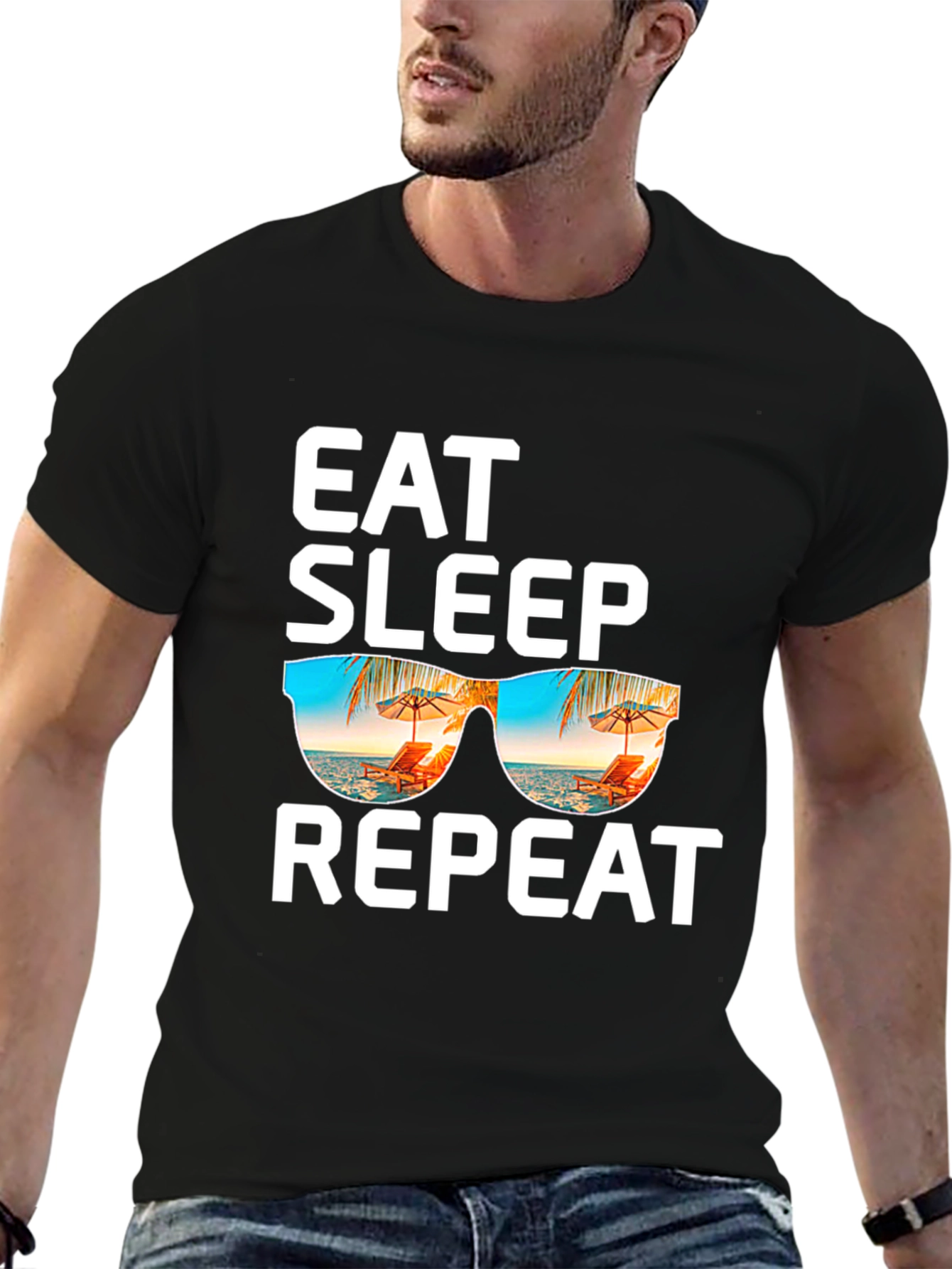 Camiseta Negra: Come Duerme Repite - ¡Vacaciones!