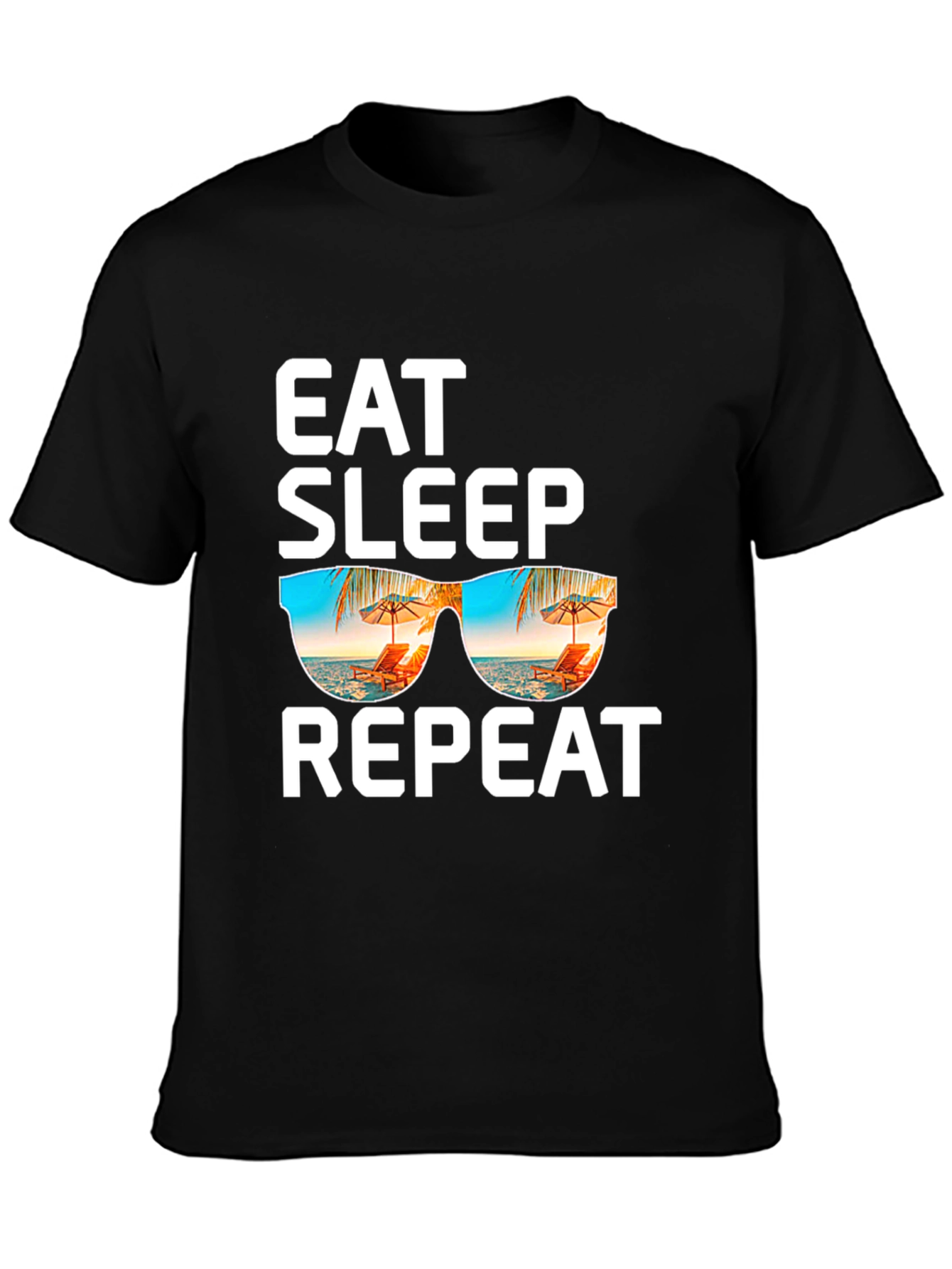 Camiseta Negra: Come Duerme Repite - ¡Vacaciones!