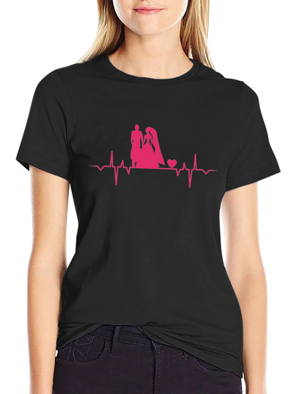 Camiseta Negra con Diseño de Boda Romántico