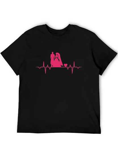 Camiseta Negra con Diseño de Boda Romántico