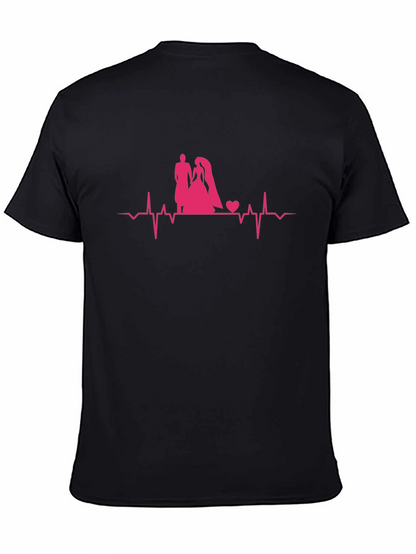 Camiseta Negra con Diseño de Boda Romántico