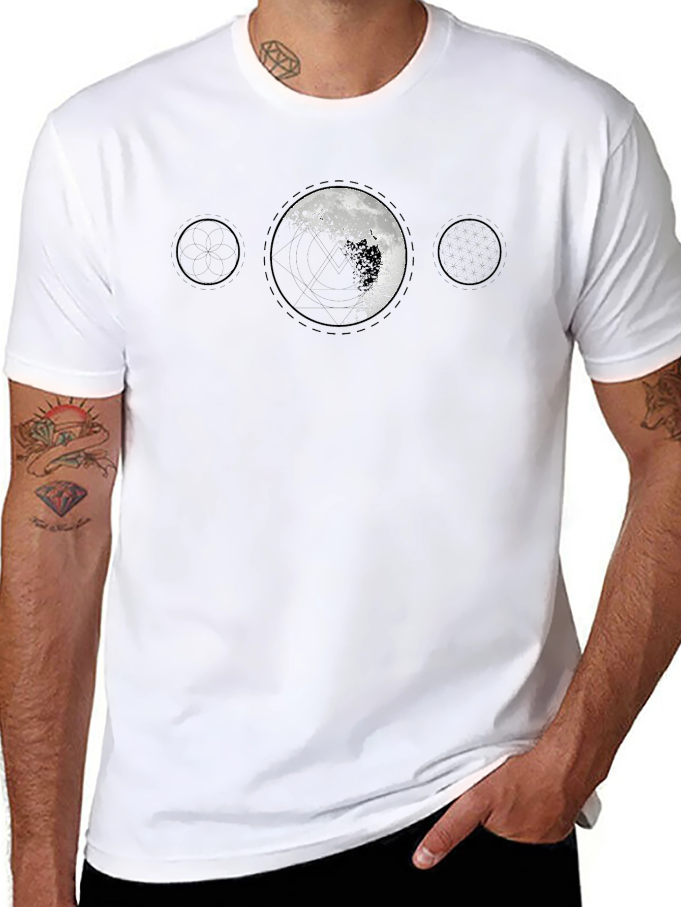 Camiseta Negra Hombre - Diseño Lunar Abstracto