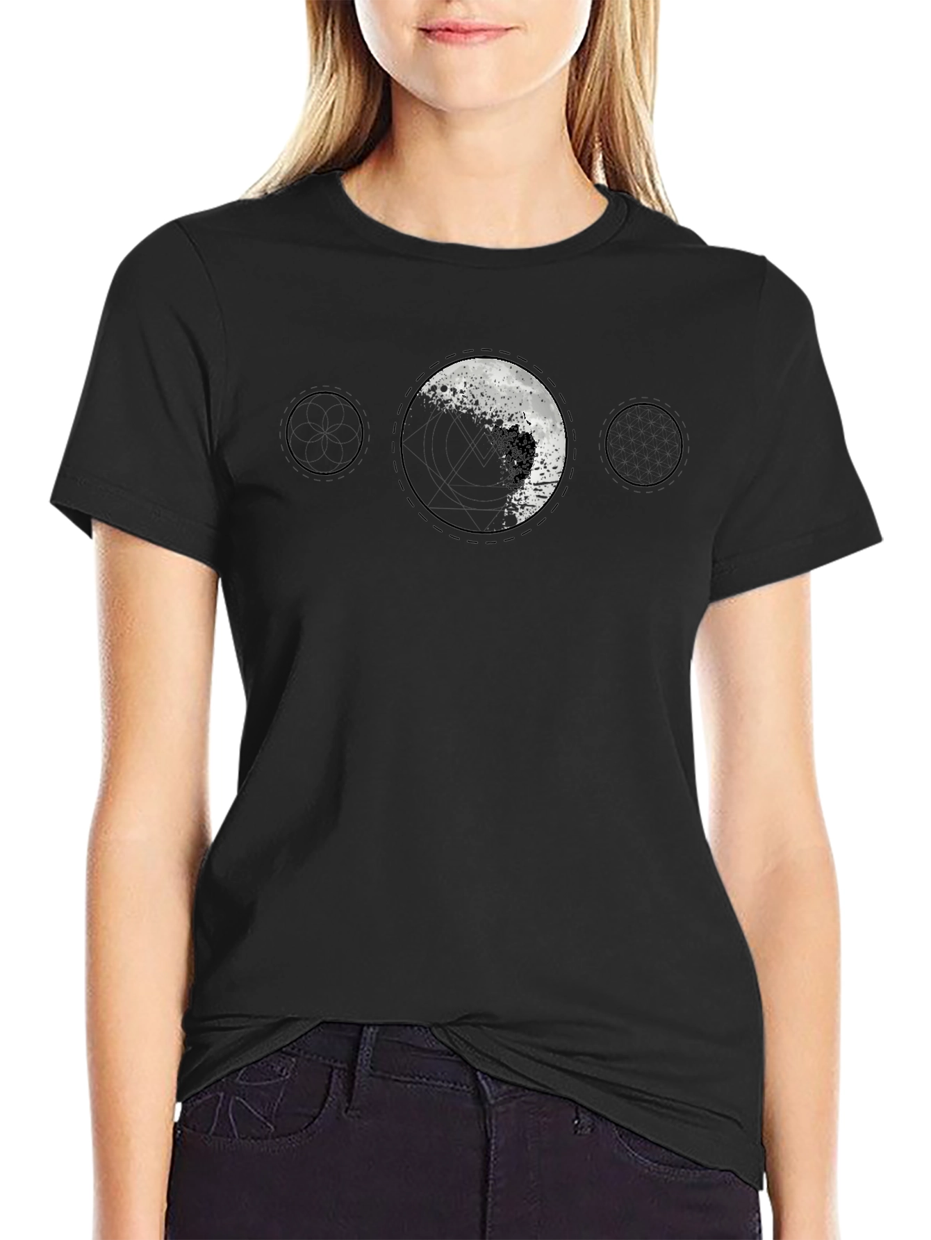 Camiseta Negra Hombre - Diseño Lunar Abstracto