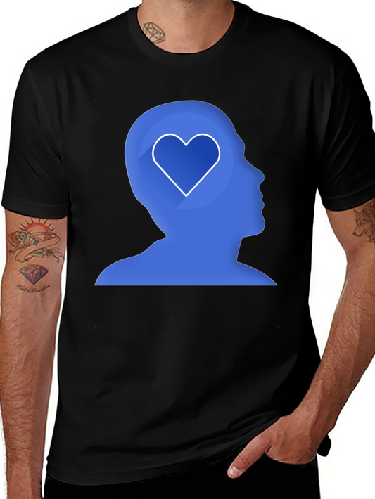 Camiseta Negra con Diseño de Silueta Azul y Corazón
