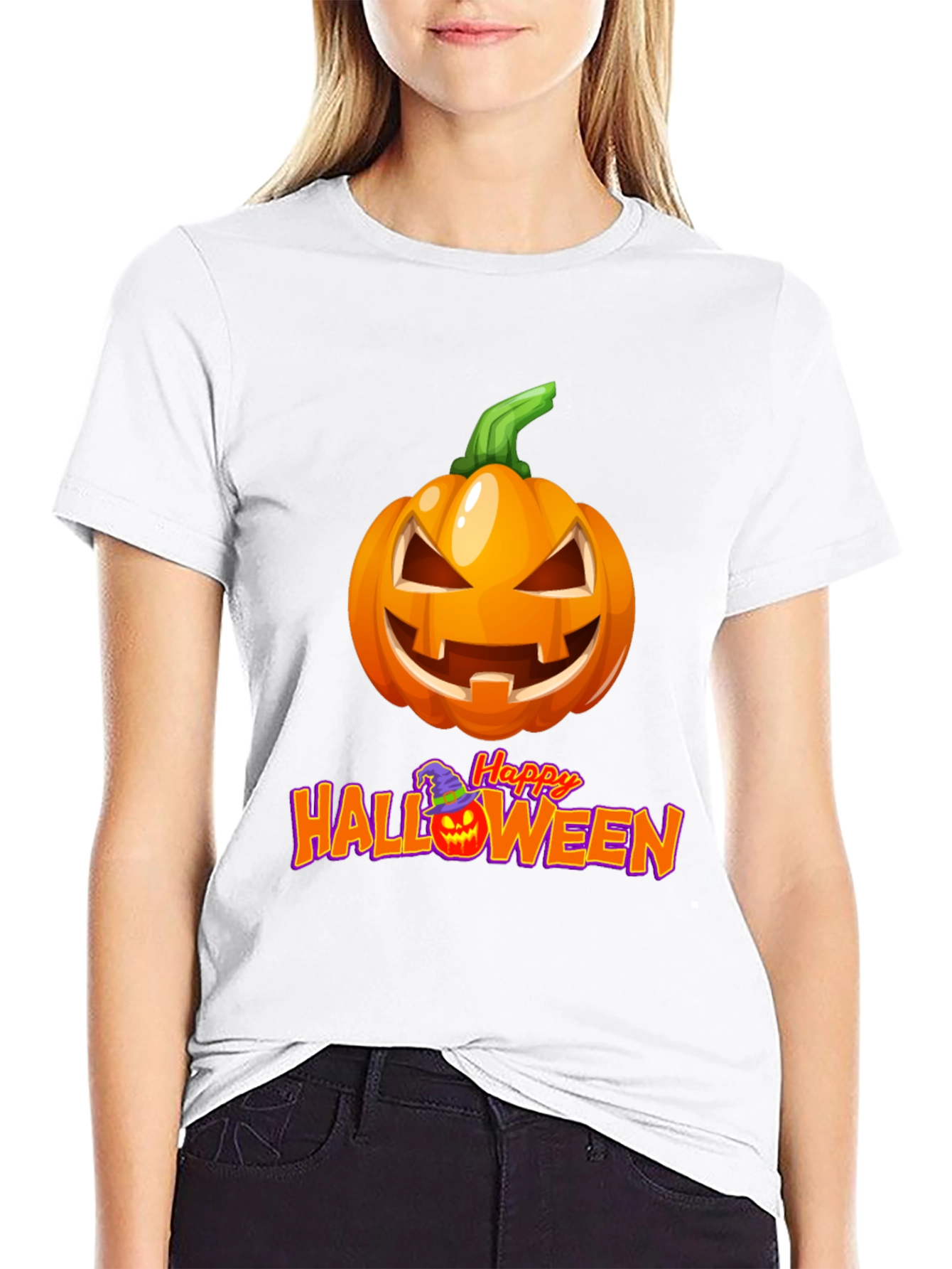Camiseta Negra con Diseño de Calabaza Halloween
