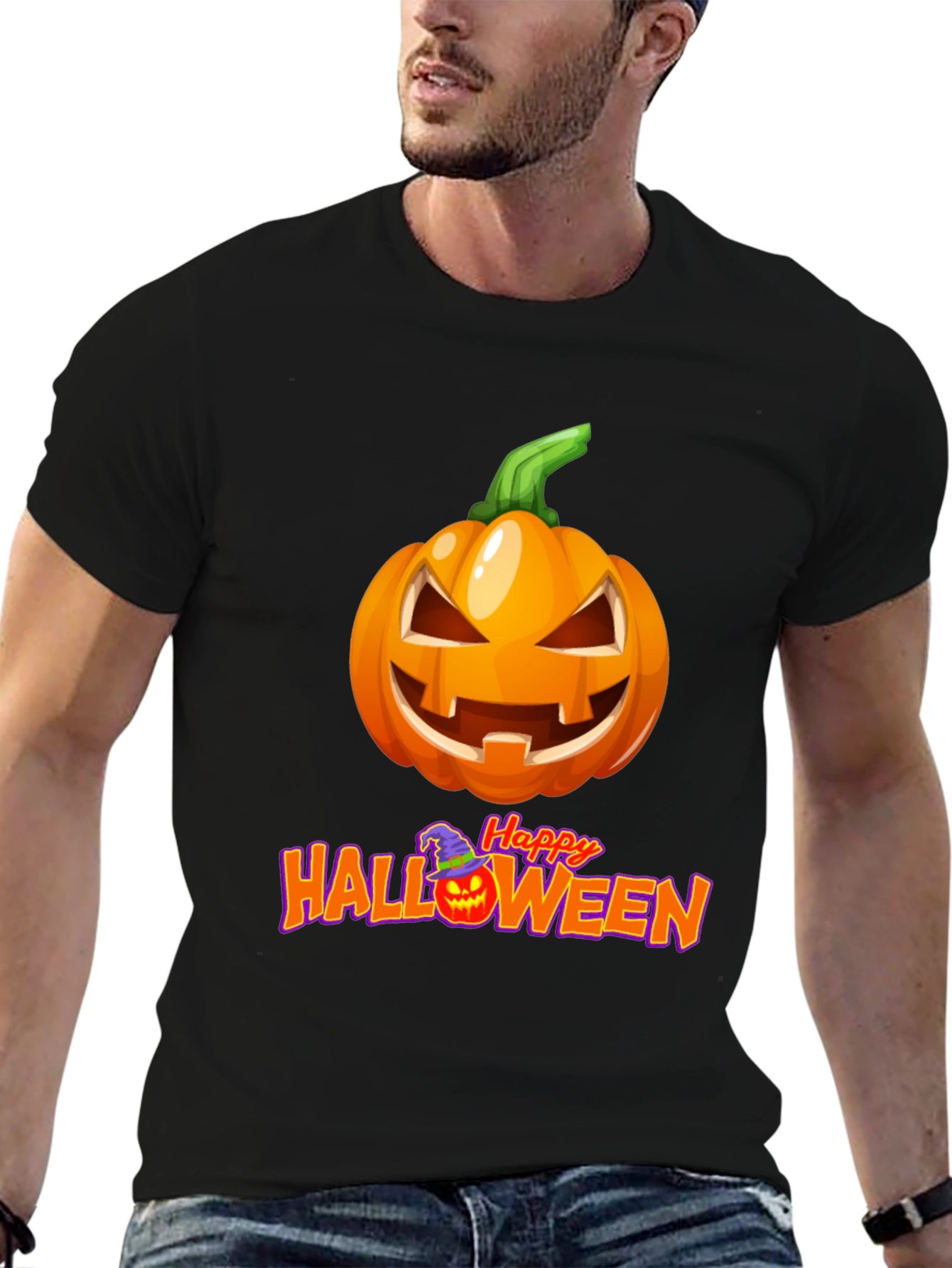Camiseta Negra con Diseño de Calabaza Halloween