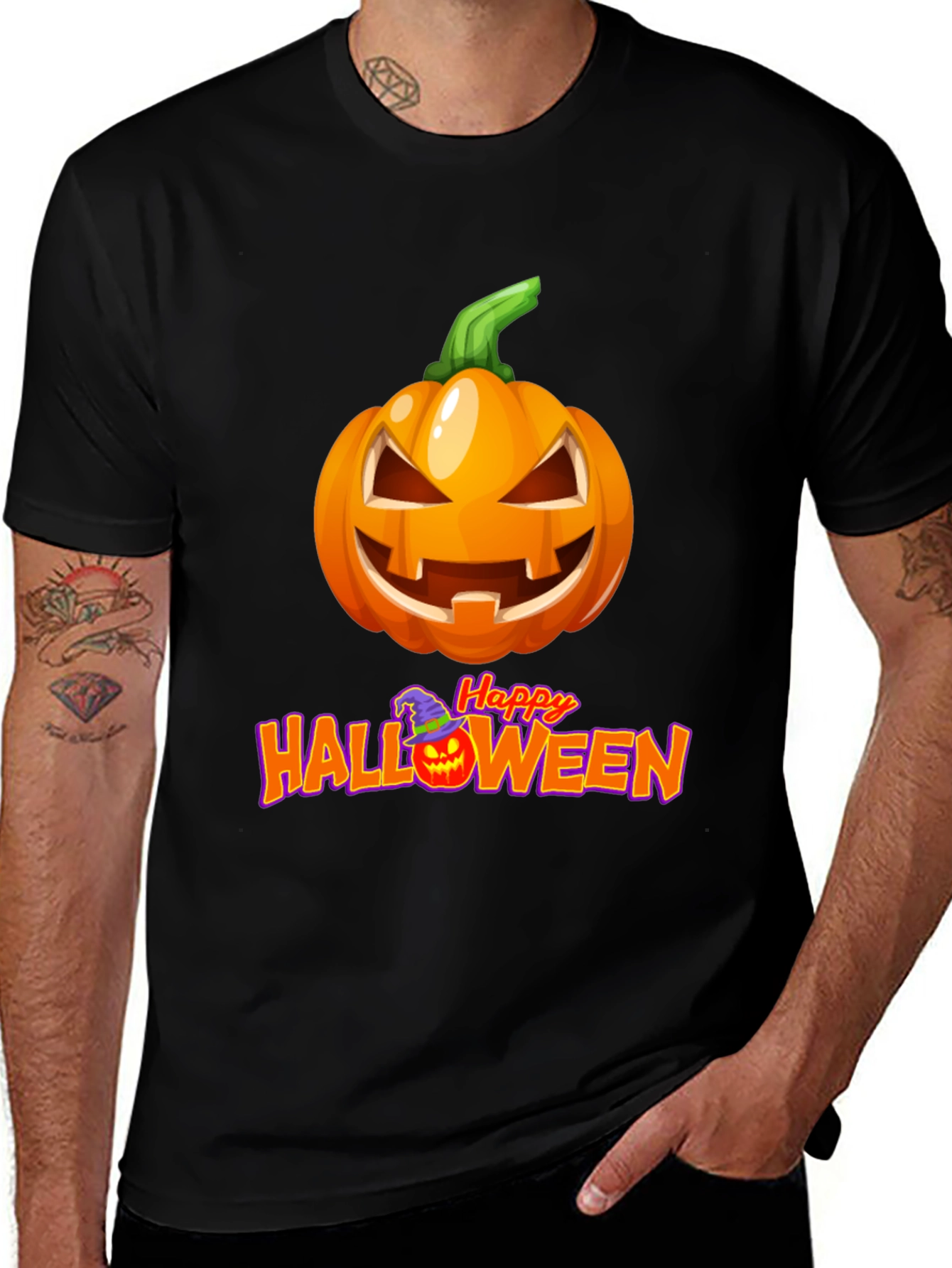 Camiseta Negra con Diseño de Calabaza Halloween