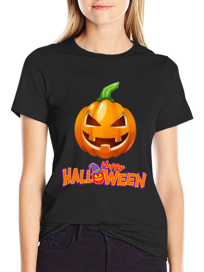 Camiseta Negra con Diseño de Calabaza Halloween