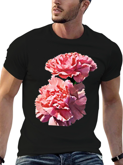 Camiseta Negra con Flores Rosadas para Hombre